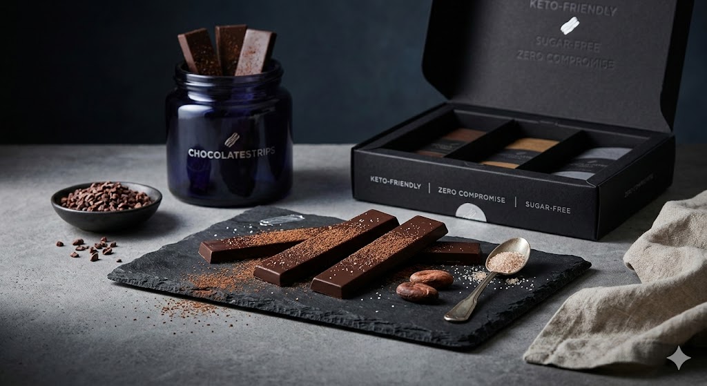 Artisanal Keto Dark Chocolate Strips - sugar-free and gourmet